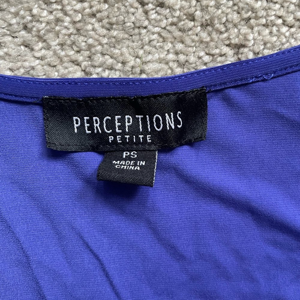 Perceptions Purple Tie-Front Ruffle Short Sleeve Blouse - Picture 6 of 7